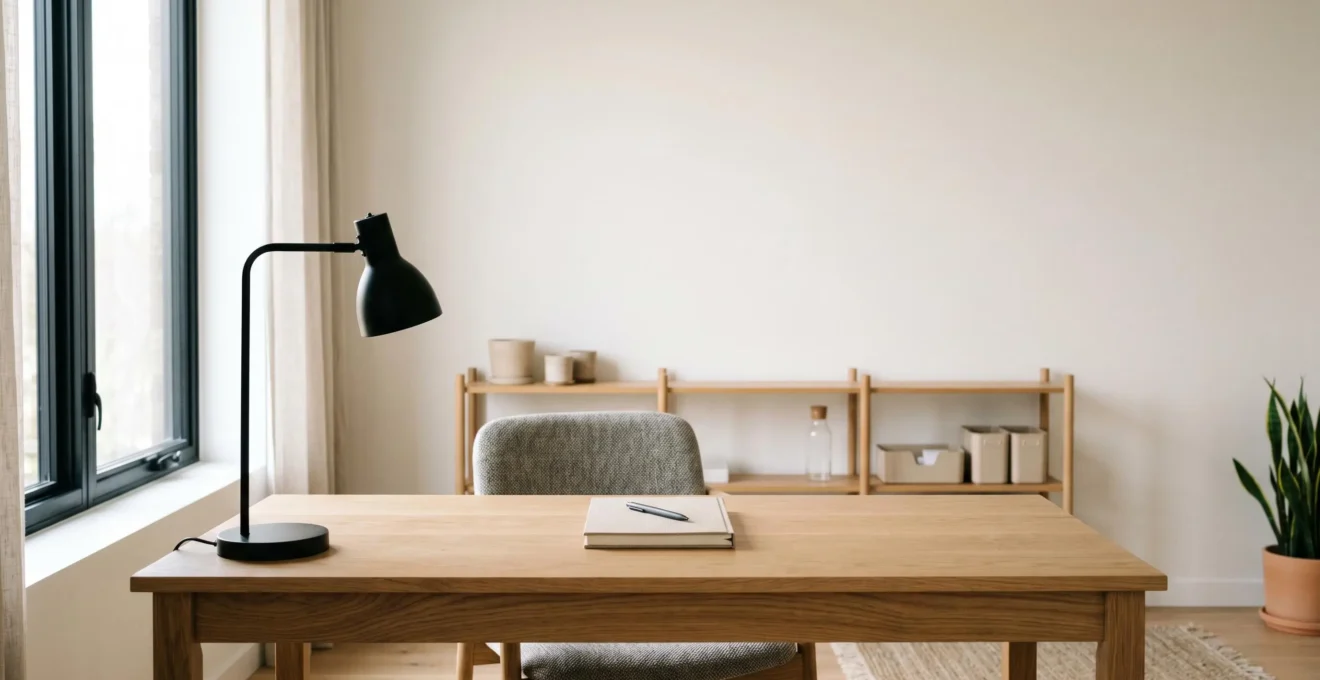 Bureau de travail épuré et minimaliste avec surfaces dégagées favorisant la concentration