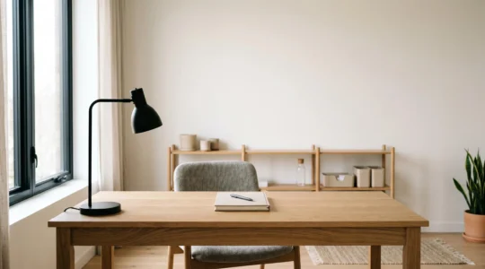 Bureau de travail épuré et minimaliste avec surfaces dégagées favorisant la concentration