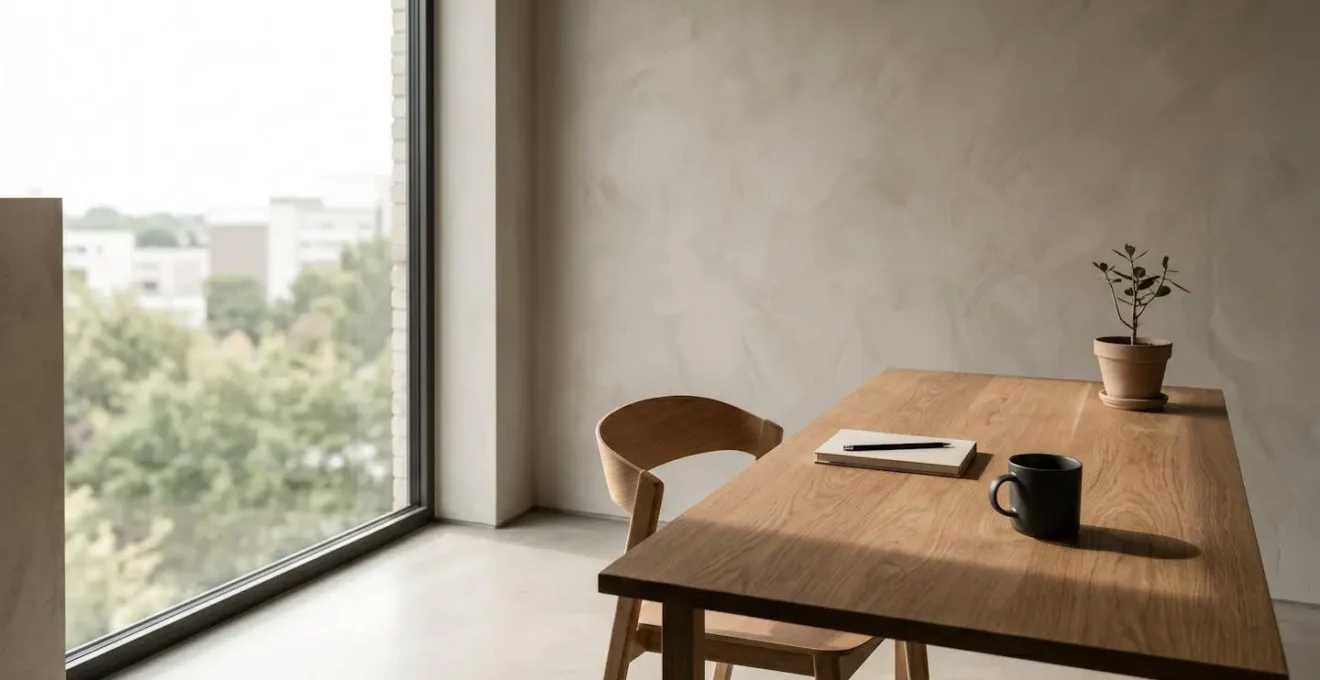 Poste de travail avec bureau positionné perpendiculairement à une fenêtre pour optimiser l'éclairage naturel