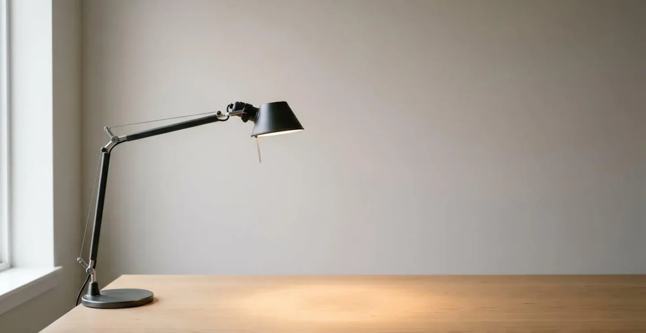 Lampe de bureau architecte articulée éclairant un espace de travail moderne sans reflet sur l'écran