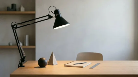 Lampe d'architecte moderne sur bureau avec éclairage directionnel précis