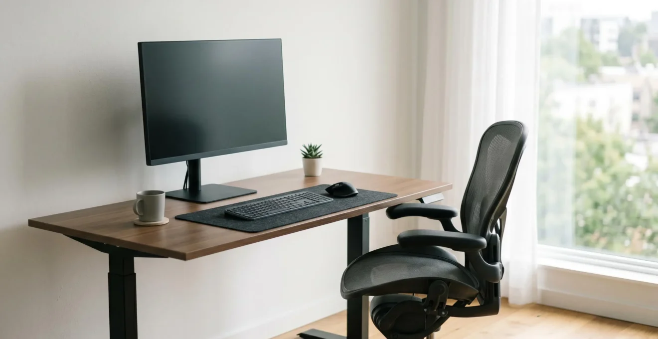 Environnement de bureau ergonomique moderne avec poste de travail correctement ajusté pour prévenir les douleurs dorsales